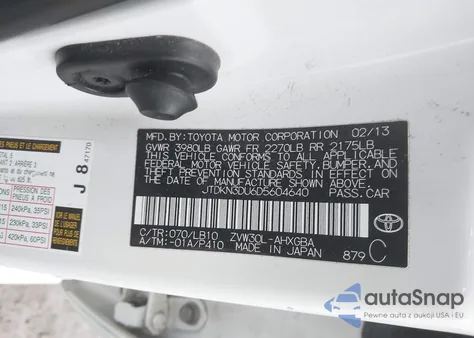 2013 Toyota Prius from USA, damaged, VIN JTDKN3DU6D5604640